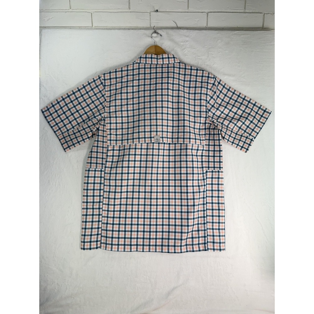 Habit Shirt Mens Medium Blue Orange Plaid Coastal Villa S/S River Fishing Vented - Picture 6 of 6
